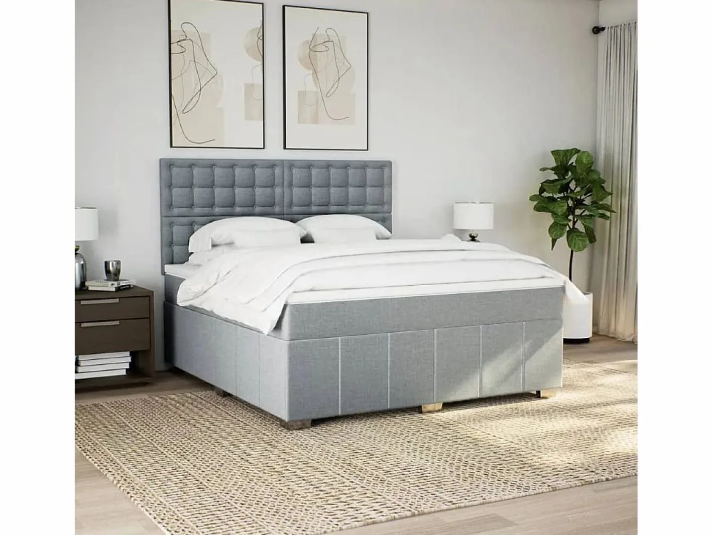 Clicnbuy Cama box spring con colchón tela claro 180x200 cm Gris Discount