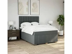 Clicnbuy Cama box spring con colchón tela oscuro 160x200 cm Gris