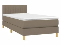 Cama box spring con colchón LED tela gris taupe 90x190 cm^Clicnbuy Online