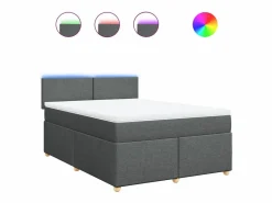 Clicnbuy Cama box spring con colchón tela oscuro 160x200 cm Gris Hot