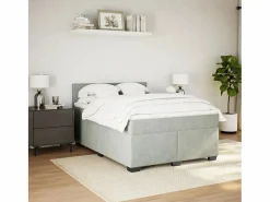 Cama box spring con colchón terciopelo claro 160x200 cm^Clicnbuy Online