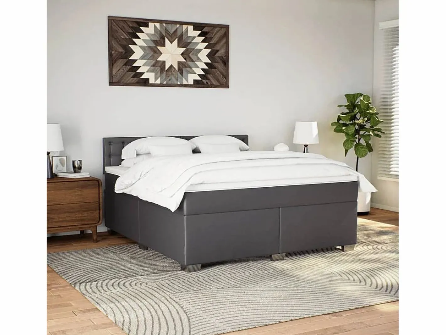 Cama box spring con colchón cuero sintético 180x200 cm^Clicnbuy Online
