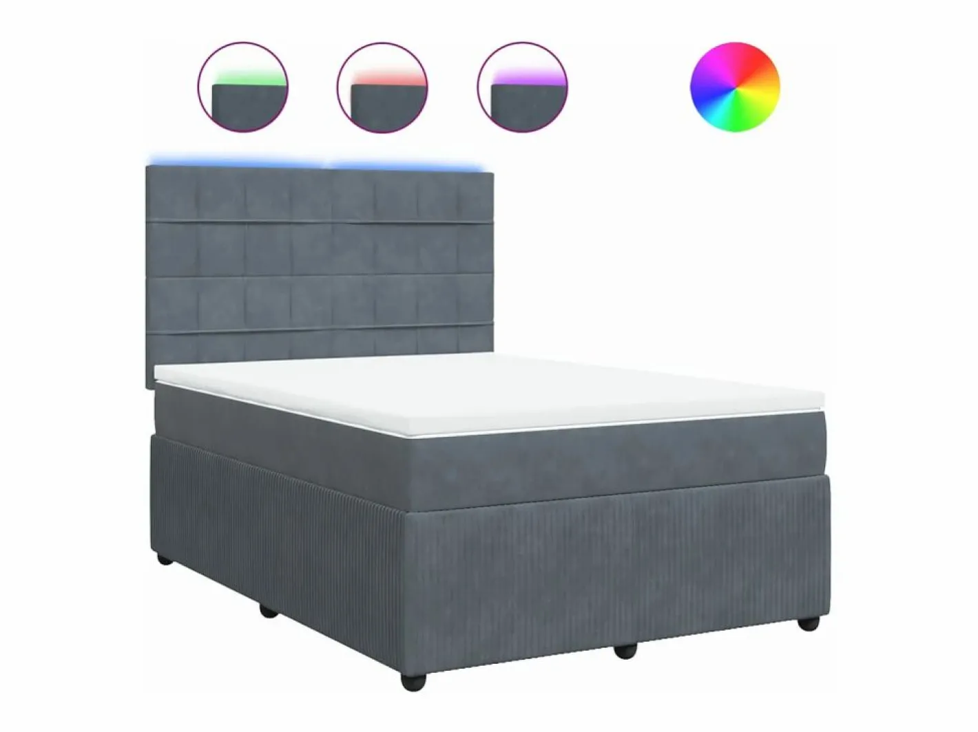 Clicnbuy Cama box spring con colchón terciopelo oscuro 140x190 cm Gris Discount