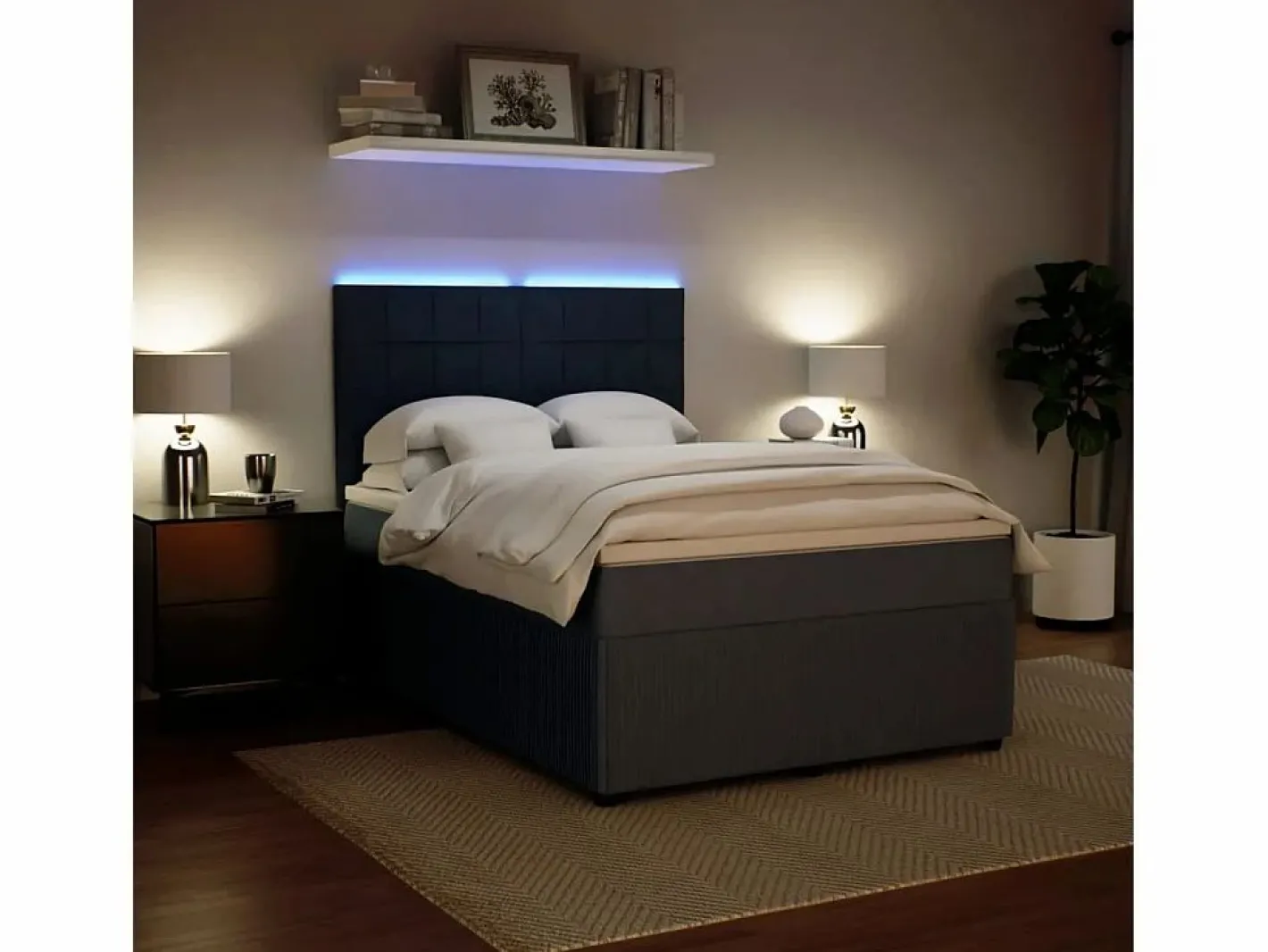 Clicnbuy Cama box spring con colchón terciopelo oscuro 140x190 cm Gris Discount