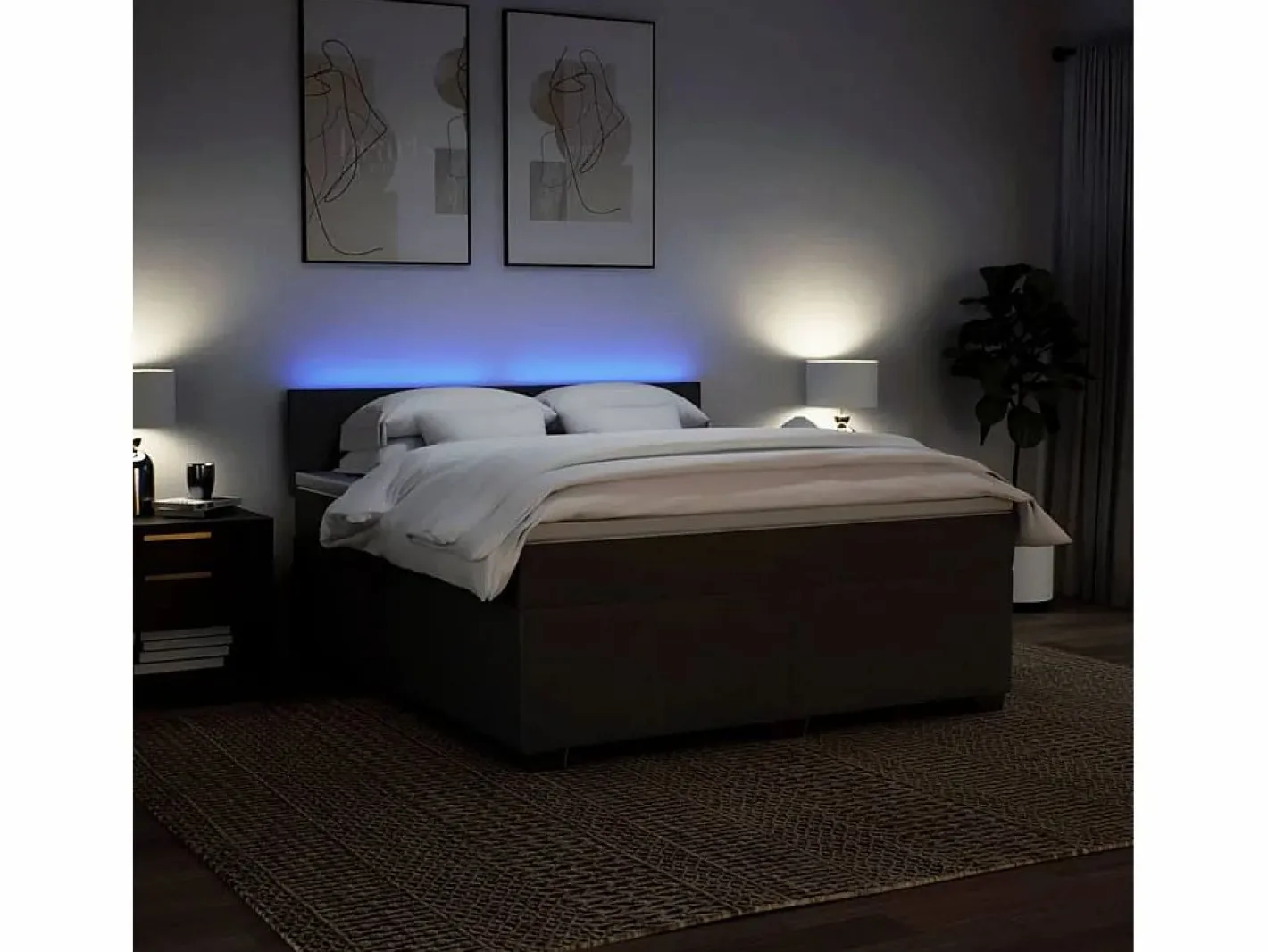 Clicnbuy Cama box spring con colchón tela claro 180x200 cm Gris New