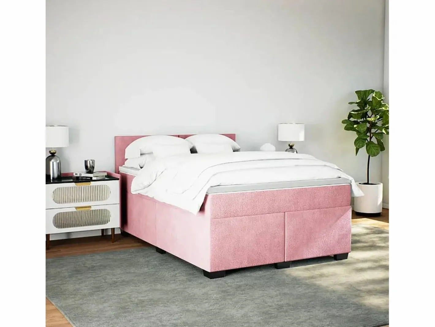 Clicnbuy Somier - 160X200Cm|Cama box spring con colchón terciopelo 160x200 cm
