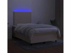 Clicnbuy Somier Tapizado|Cama box spring con colchón y luces LED tela crema 120x190 cm