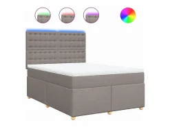 Clicnbuy Somier - 140X190Cm|Cama box spring con colchón tela gris taupe 140x190 cm