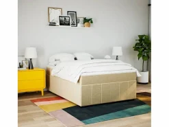 Clicnbuy Cama box spring con colchón tela color 160x200 cm Crema Clearance
