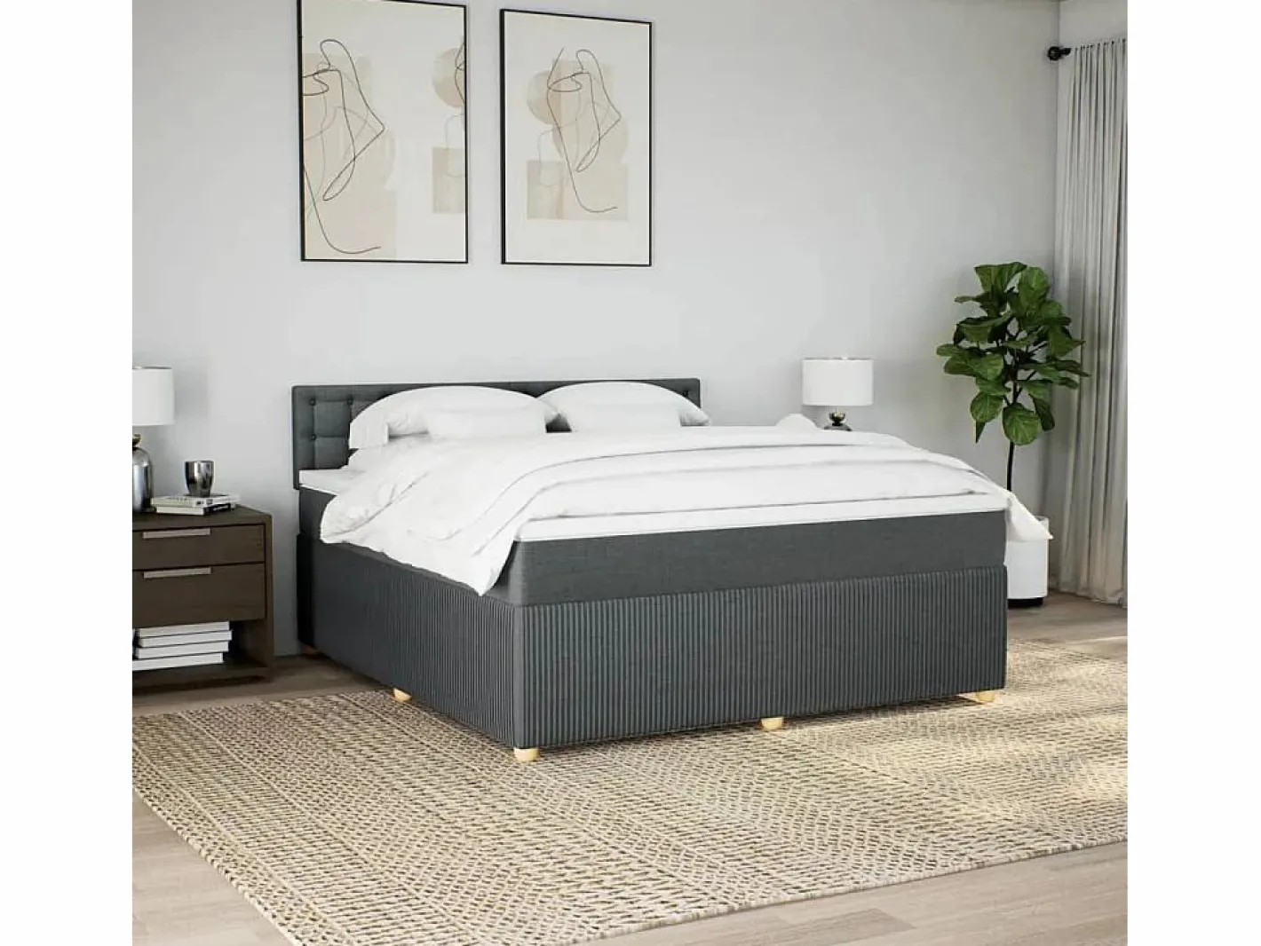Clicnbuy Somier - 180X200Cm|Cama box spring con colchón tela oscuro 180x200 cm