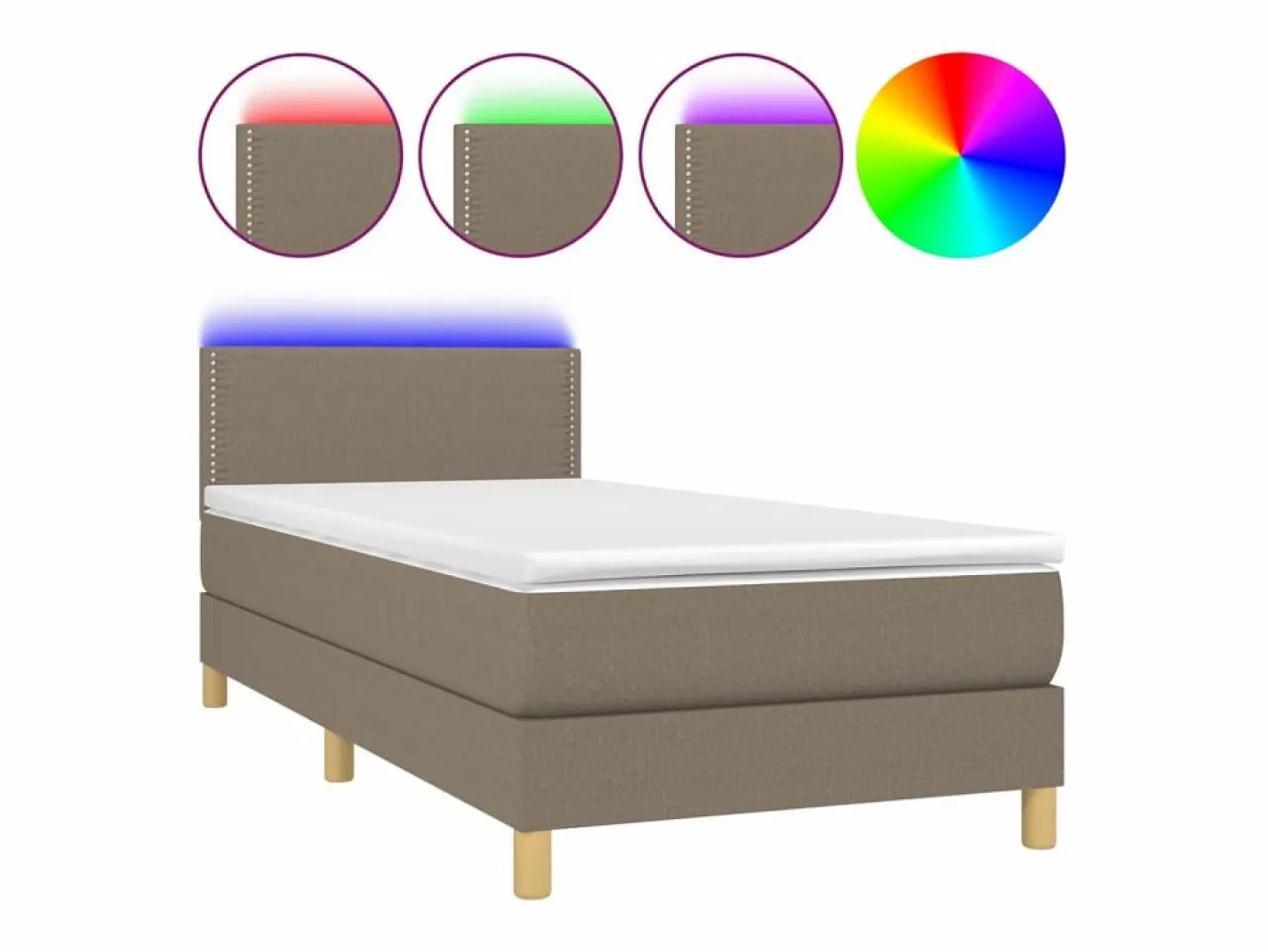 Clicnbuy Somier - 90X190Cm|Cama box spring con colchón LED tela gris taupe 90x190 cm