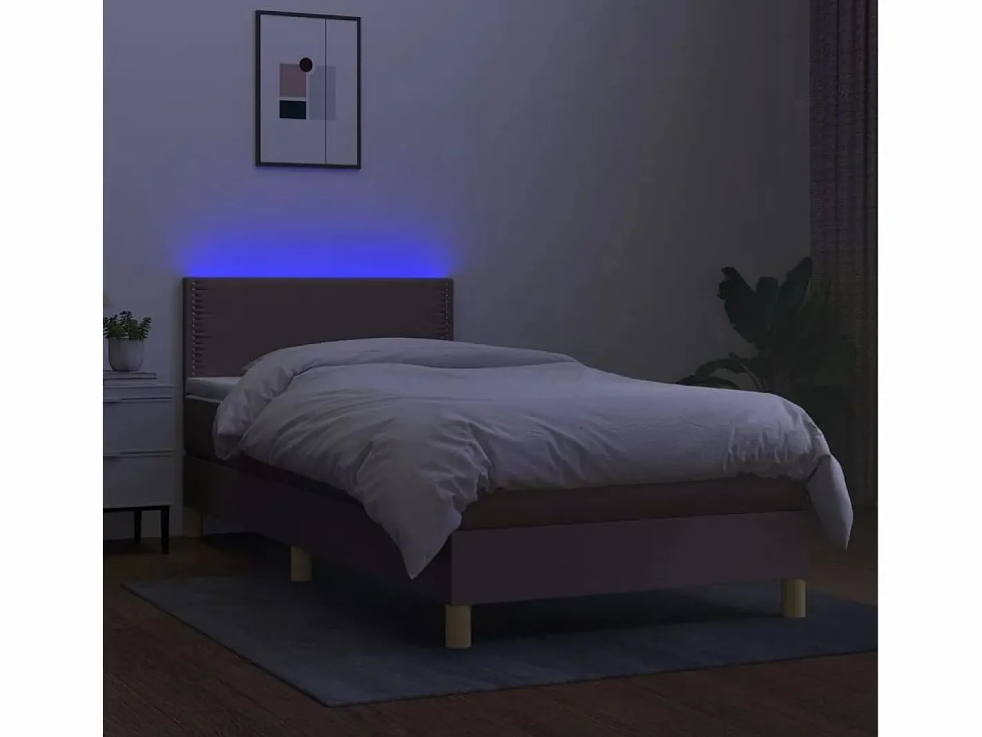 Clicnbuy Somier - 90X190Cm|Cama box spring con colchón LED tela gris taupe 90x190 cm