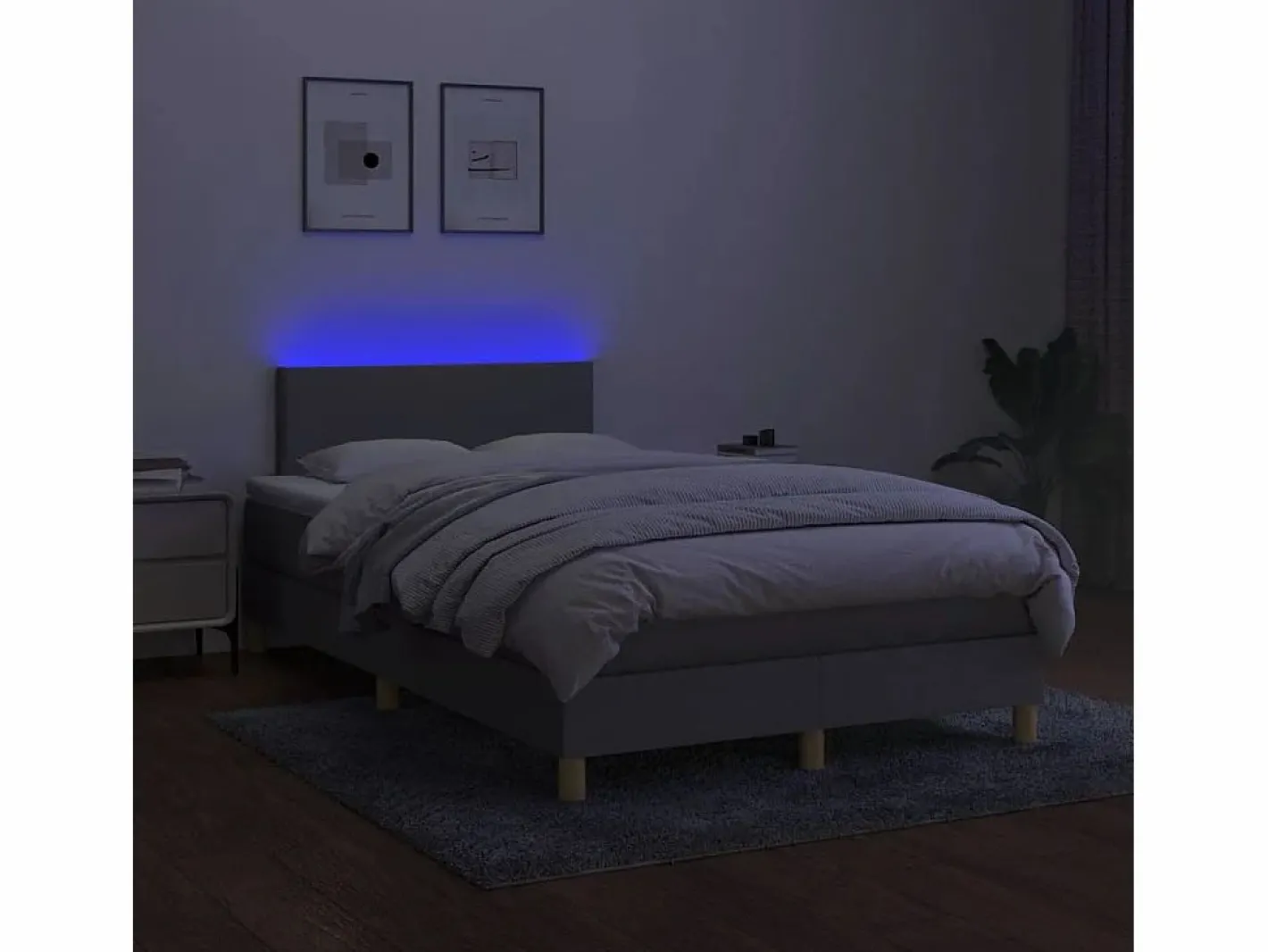 Clicnbuy Cama box spring con colchón y LED tela gris claro 120x190 cm New
