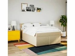 Clicnbuy Cama box spring con colchón tela color 160x200 cm Crema Sale