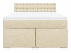 Clicnbuy Cama box spring con colchón tela color 160x200 cm Crema Sale