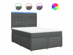 Clicnbuy Cama box spring con colchón tela oscuro 160x200 cm Gris Best