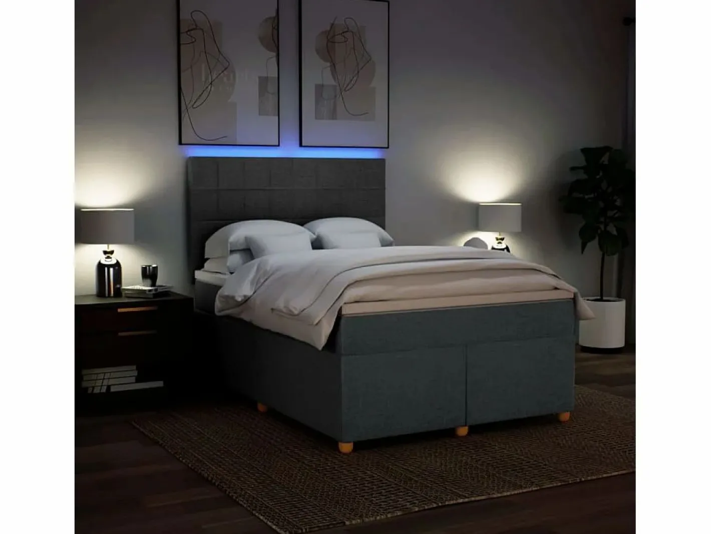Clicnbuy Cama box spring con colchón tela oscuro 160x200 cm Gris Best