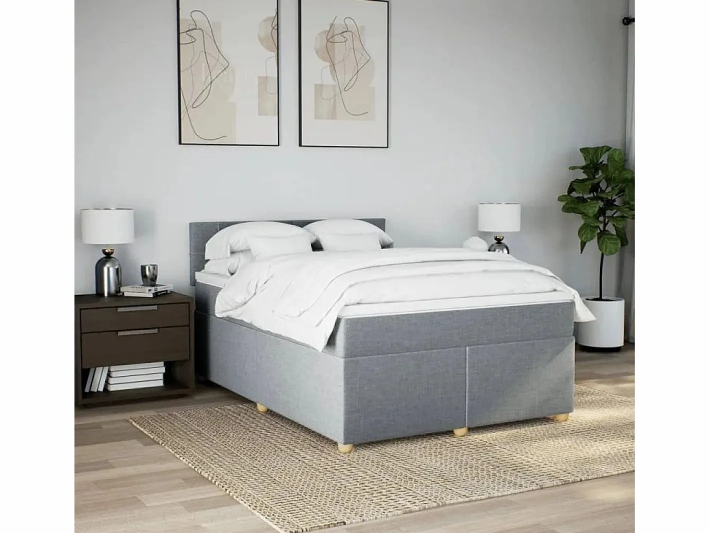 Clicnbuy Somier - 160X200Cm|Cama box spring con colchón tela claro 160x200 cm