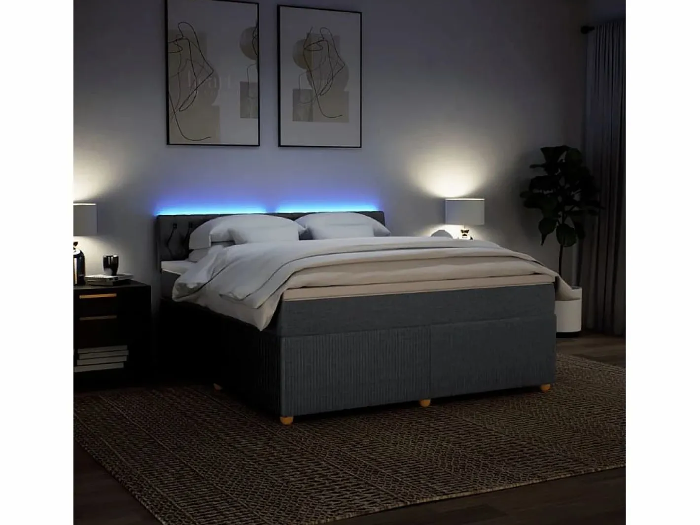 Cama box spring con colchón tela oscuro 180x200 cm^Clicnbuy Discount