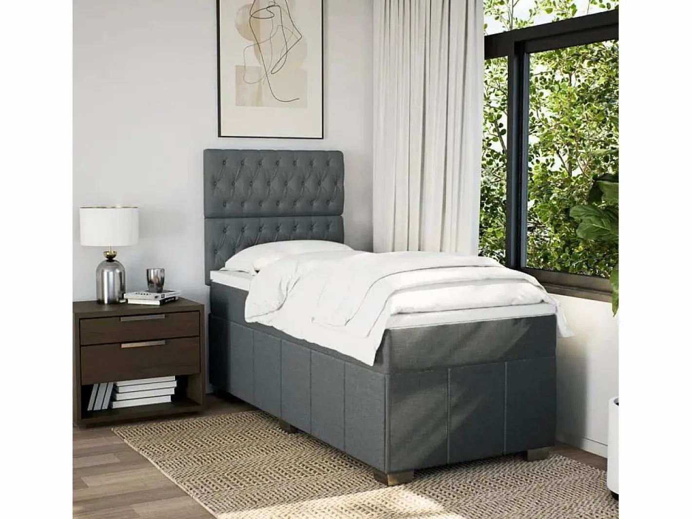 Cama box spring con colchón tela oscuro 90x190 cm^Clicnbuy Sale