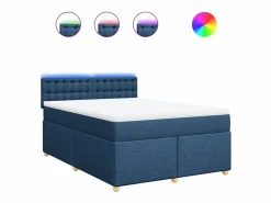 Clicnbuy Cama box spring con colchón tela 160x200 cm Azul New