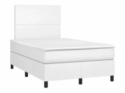 Clicnbuy Somier Tapizado|Cama box spring con colchón cuero sintético blanco 120x190 cm