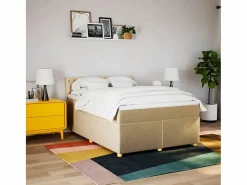 Clicnbuy Cama box spring con colchón tela color 160x200 cm Crema Outlet