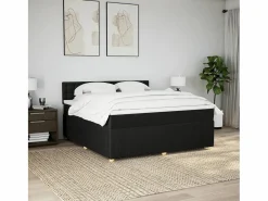 Clicnbuy Cama box spring con colchón tela 180x200 cm Negro