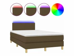Clicnbuy Somier Tapizado|Cama box spring con colchón y LED tela marrón oscuro 120x200 cm