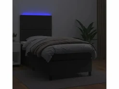 Clicnbuy Somier - 90X190Cm|Cama box spring y colchón LED cuero sintético negro 90x190 cm