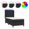 Cama box spring y colchón LED cuero sintético negro 90x190 cm^Clicnbuy Best
