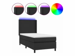 Cama box spring y colchón LED cuero sintético negro 90x190 cm^Clicnbuy Best