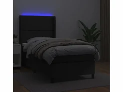Clicnbuy Somier - 90X190Cm|Cama box spring y colchón LED cuero sintético negro 90x190 cm