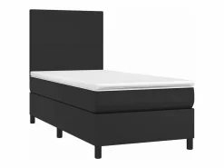Clicnbuy Somier - 90X190Cm|Cama box spring y colchón LED cuero sintético negro 90x190 cm