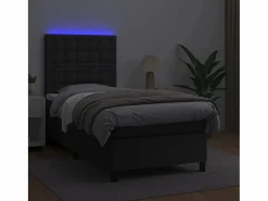 Clicnbuy Cama box spring y colchón LED cuero sintético negro 90x190 cm Outlet