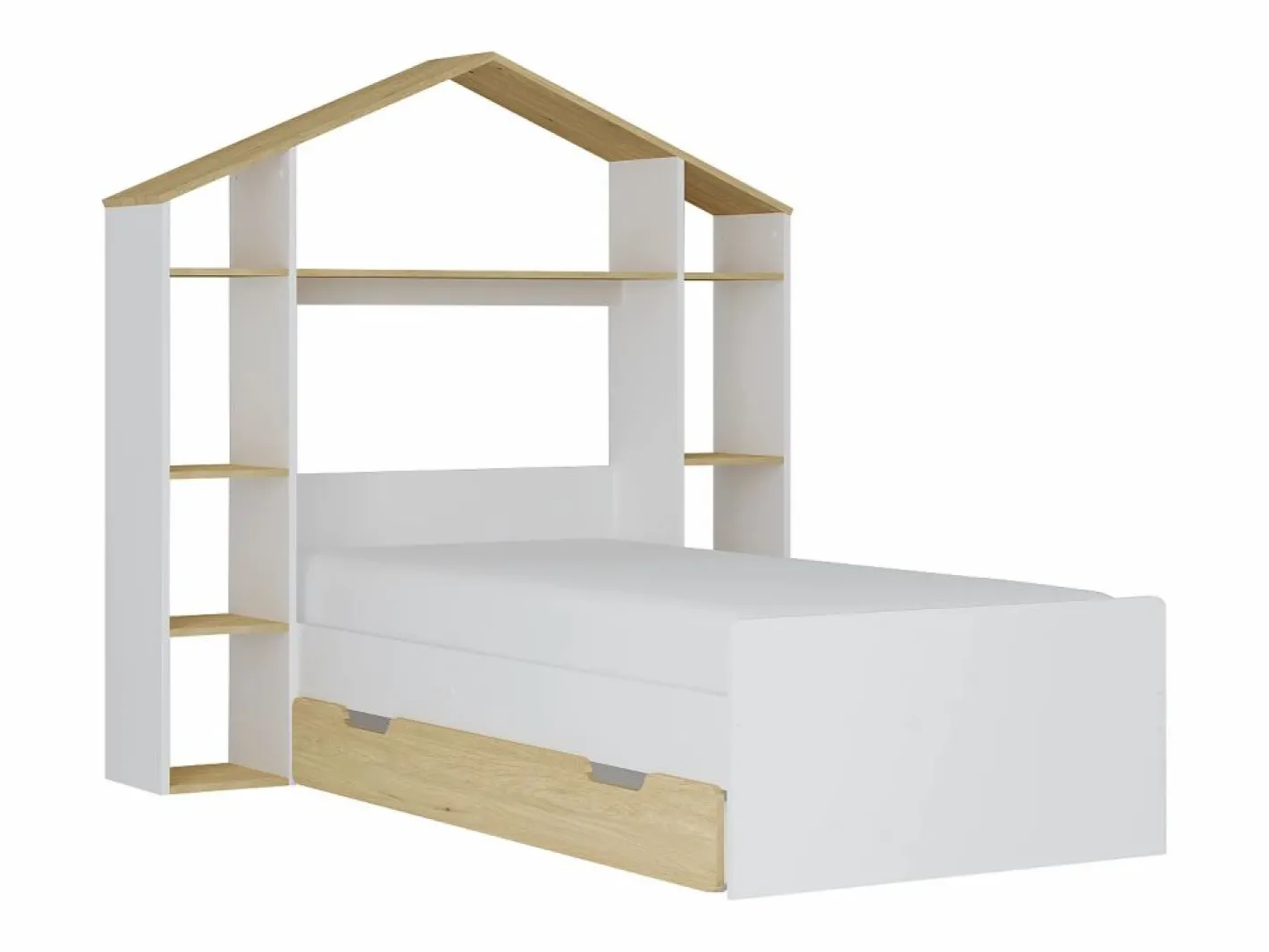 Vente-unique Cama Montessori|Cama cabaña 90 x 190 cm color blanco y natural + colchón - JERACO