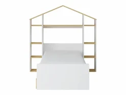 Vente-unique Cama Montessori|Cama cabaña 90 x 190 cm color blanco y natural + colchón - JERACO
