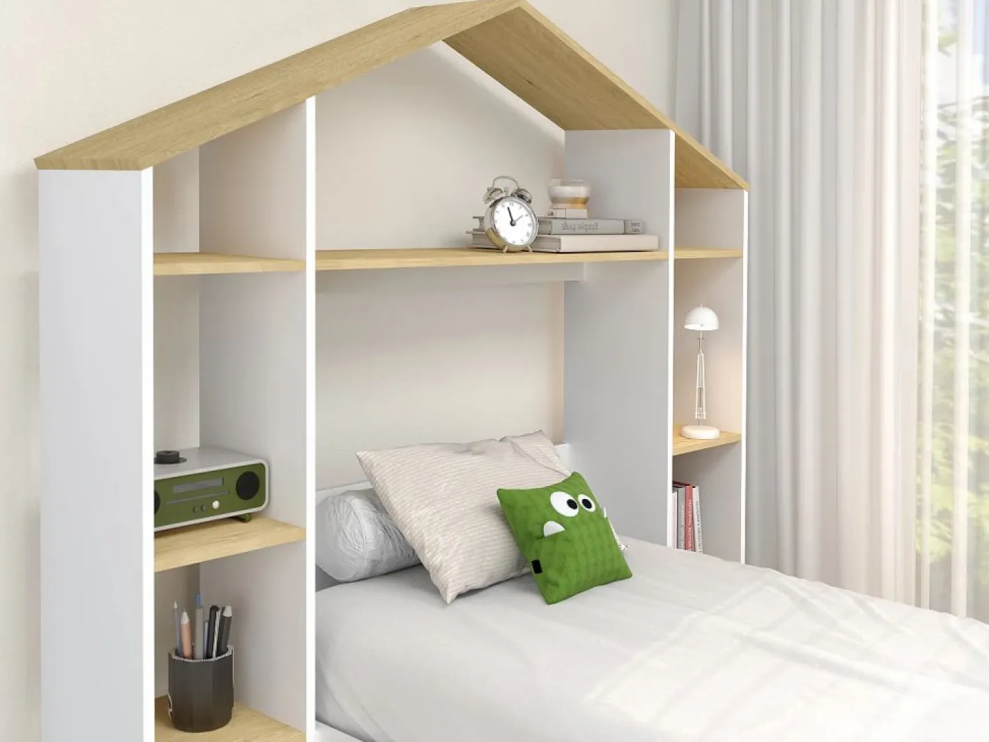 Vente-unique Cama Montessori|Cama cabaña 90 x 190 cm color blanco y natural - JERACO