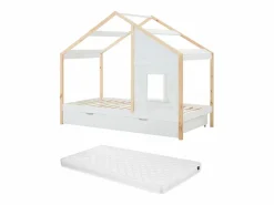 Vente-unique Cama Montessori|Cama Infantil|Cama cabaña 90 x 190 cm con cajón en pino y mdf y natural + colchón - RINELYA