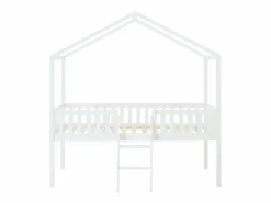 Vente-unique Cama cabaña altura media 90 x 190 cm en pino color + colchón - NALENY Blanco Best