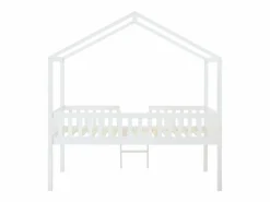 Vente-unique Cama cabaña altura media 90 x 190 cm en pino color + colchón - NALENY Blanco Best
