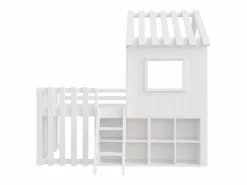ModernLuxe Cama Montessori|Cama cabaña infantil 90x200 cm - con tejado + ventana - con escalera de 2 peldaños y estanterías -