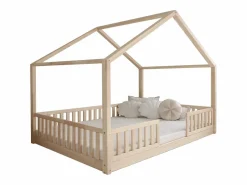 Petits-Meubles Cama cabaña 140x200 con barandilla y somier patas de 1 cm Roxane Madera Color natural claro Sale