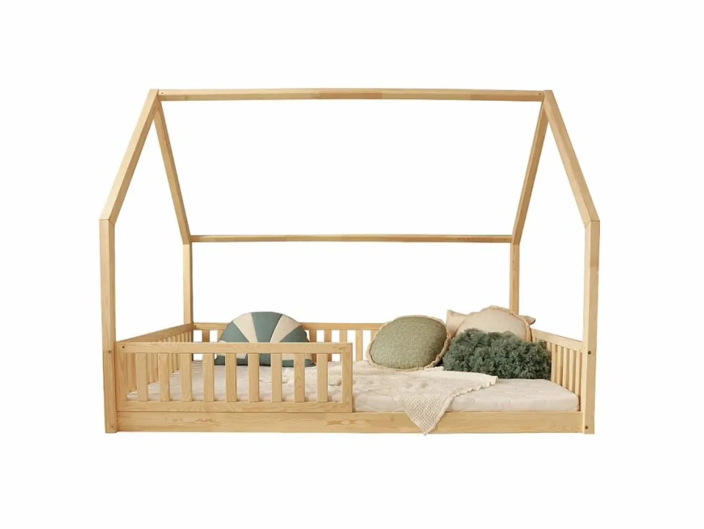 Petits-Meubles Cama Montessori|Cama cabaña 140x200 con barandilla y somier patas de 1 cm Daisy Madera