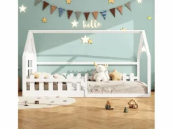 Cama cabina 90 x 200 cm, cama infantil con ventana, Madera de pino, Somier de láminas,^Merax New