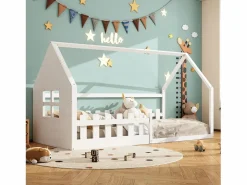 Cama cabina 90 x 200 cm, cama infantil con ventana, Madera de pino, Somier de láminas,^Merax New