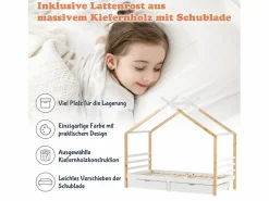 Cama cabina 90 x 200 cm con 2 cajones - Madera maciza - Somier de láminas - + color madera (Sin colchón)^Merax Best