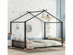 Merax Cama cabina 140 x 200 cm con cabecero - cama infantil - metal - somier de láminas - Negro Hot