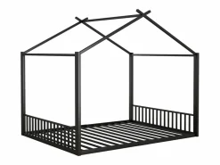 Merax Cama cabina 140 x 200 cm con cabecero - cama infantil - metal - somier de láminas - Negro Hot