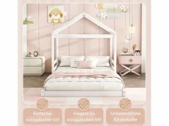 Merax Cama Montessori|Cama cabina 140 x 200 cm con cabecero - pino + MDF - somier - para niños - (sin colchón)